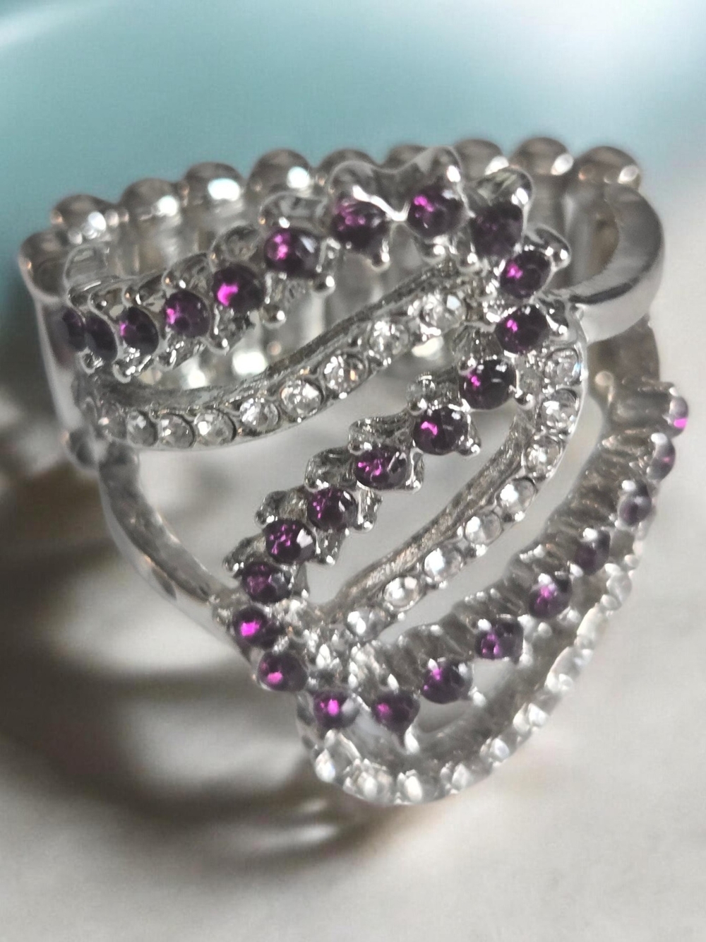 paparazzi Silver Ring with Purple and Clear Stones